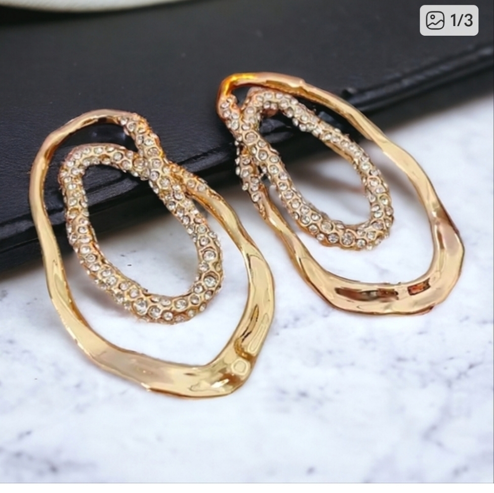 Luxury Designer Styling Solanales Pave Crystal Double Look Earrings